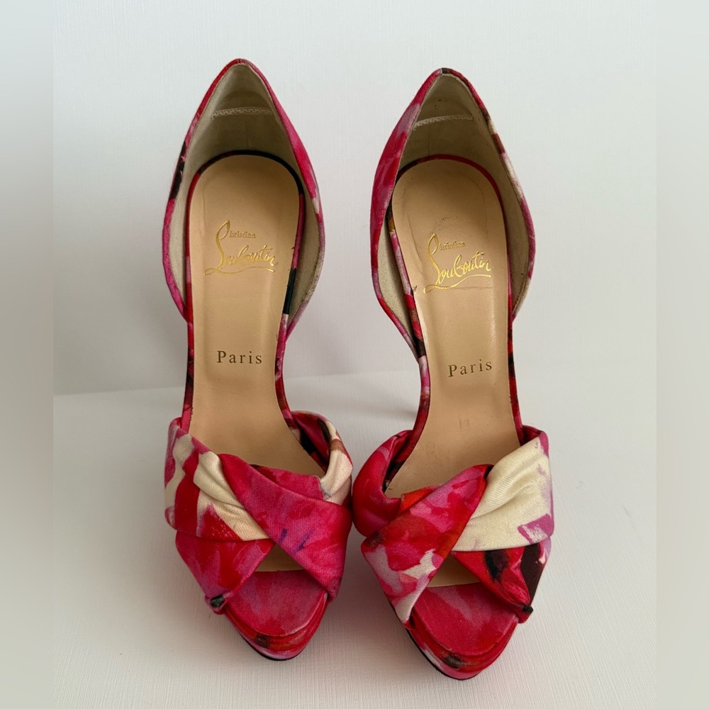 Christian Louboutin red bottom floral heels